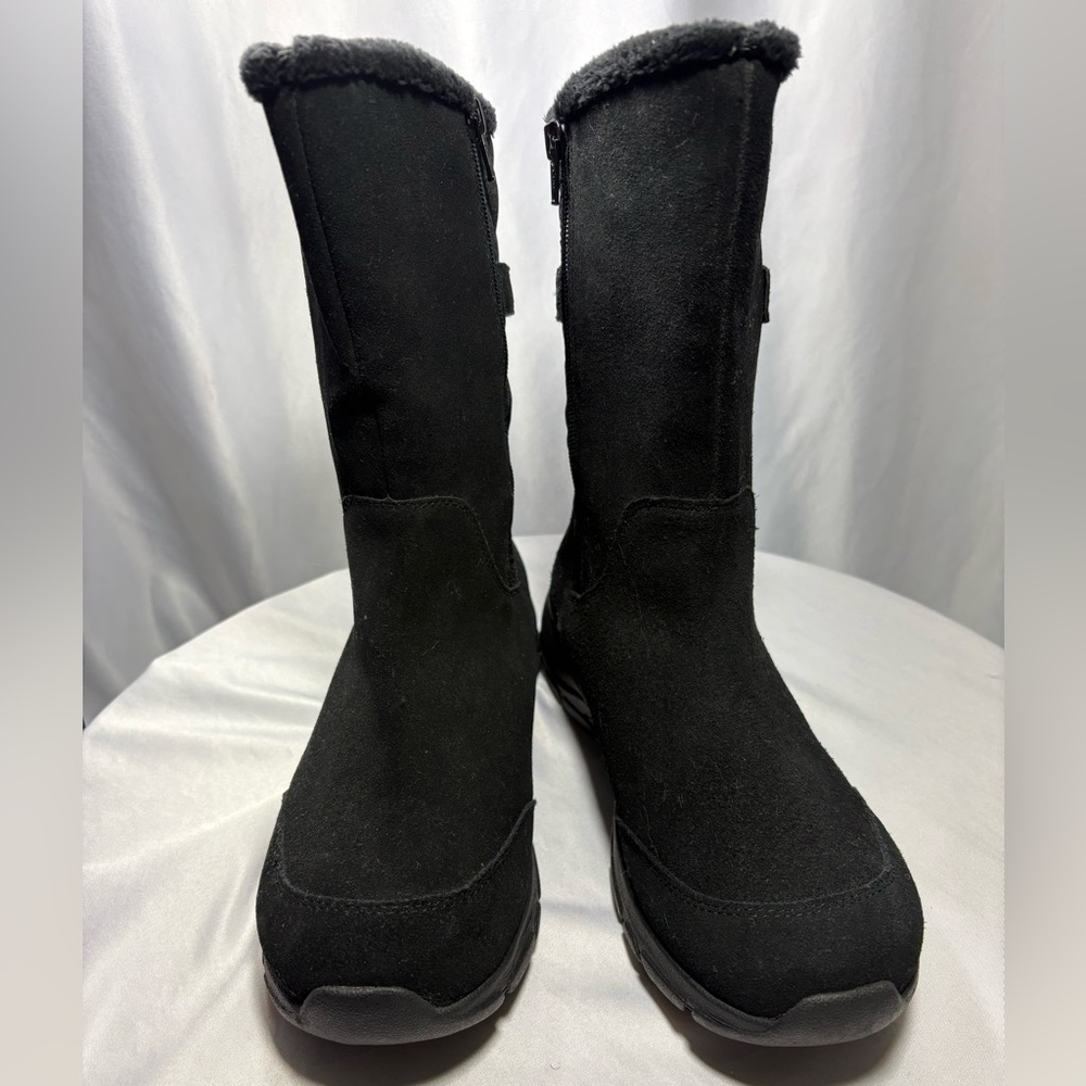 Lands End Women's Black Thermolite Suede Mid Calf Winter Boots Sz 10